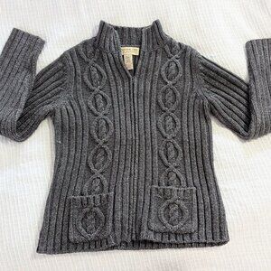 Chunky 'Jones New York Country' Cable Knit Dk. Gray Cardigan size M, Full Zip!